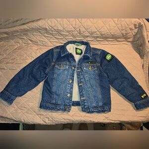 John Deere Youth Blue Denim Jacket Fur Lined Size 4-5 Unisex